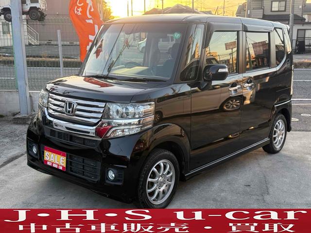 ホンダ　Ｎ−ＢＯＸカスタム　Ｇ　ＳＳパッケージ　バックカメラ　両側電動スライドドア　ナビ　ＴＶ　衝突被害軽減システム　オートライト　ＨＩＤ　スマートキー　アイドリングストップ　電動格納ミラー　ベンチシート　ＣＶＴ　盗難防止システム　ＡＢＳ　ＥＳＣ